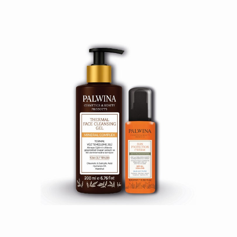 PALWINA Leke Karşıtı SPF 50+ Güneş Kremi & Sıkılaştırıcı Termal Arındırıcı Yüz Temizleme Jeli