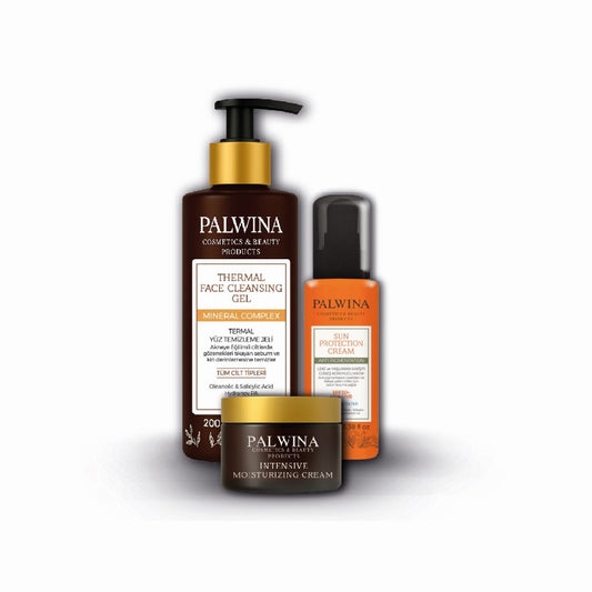 PALWINA Leke Karşıtı SPF 50+ Güneş Kremi & Sıkılaştırıcı Termal Arındırıcı Yüz Temizleme Jeli Kırmızı Yosun İçerikli Nemlendirici