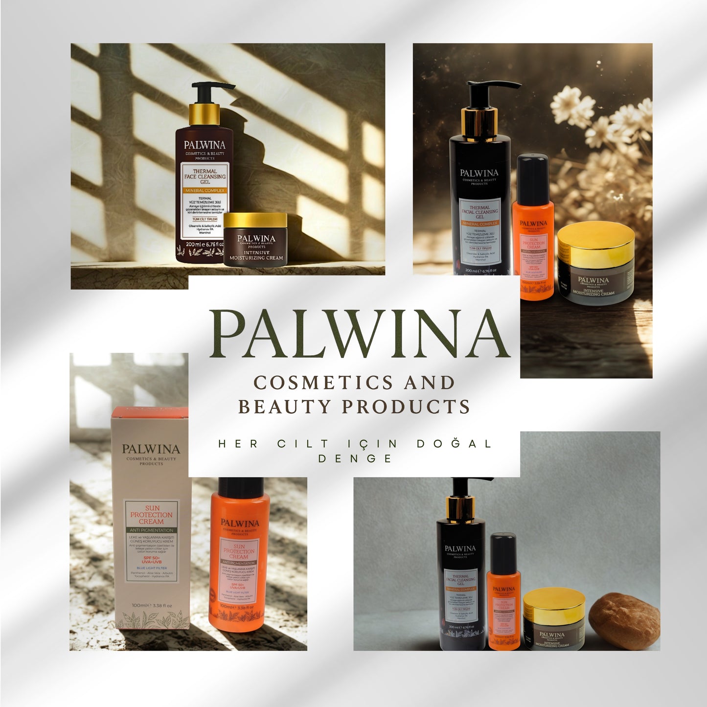 Palwina Güneş Kremi Anti Pigmentation & Anti-Aging Yoğun Leke Karşıtı Spf 50+ Güneş Koruyucu Krem & Termal Arındırıcı Nemlendirici Gözenek Sıkılaştırıcı Yüz Temizleme Jeli